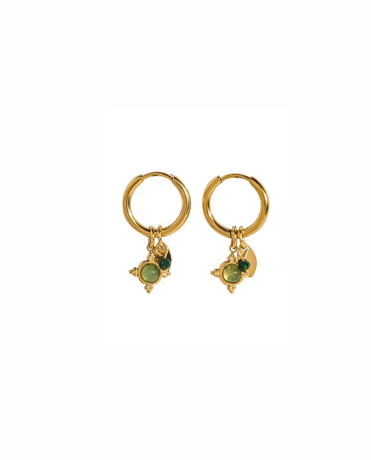 Pendientes de acero con baño de oro de 18K y piedra natural aventurina.