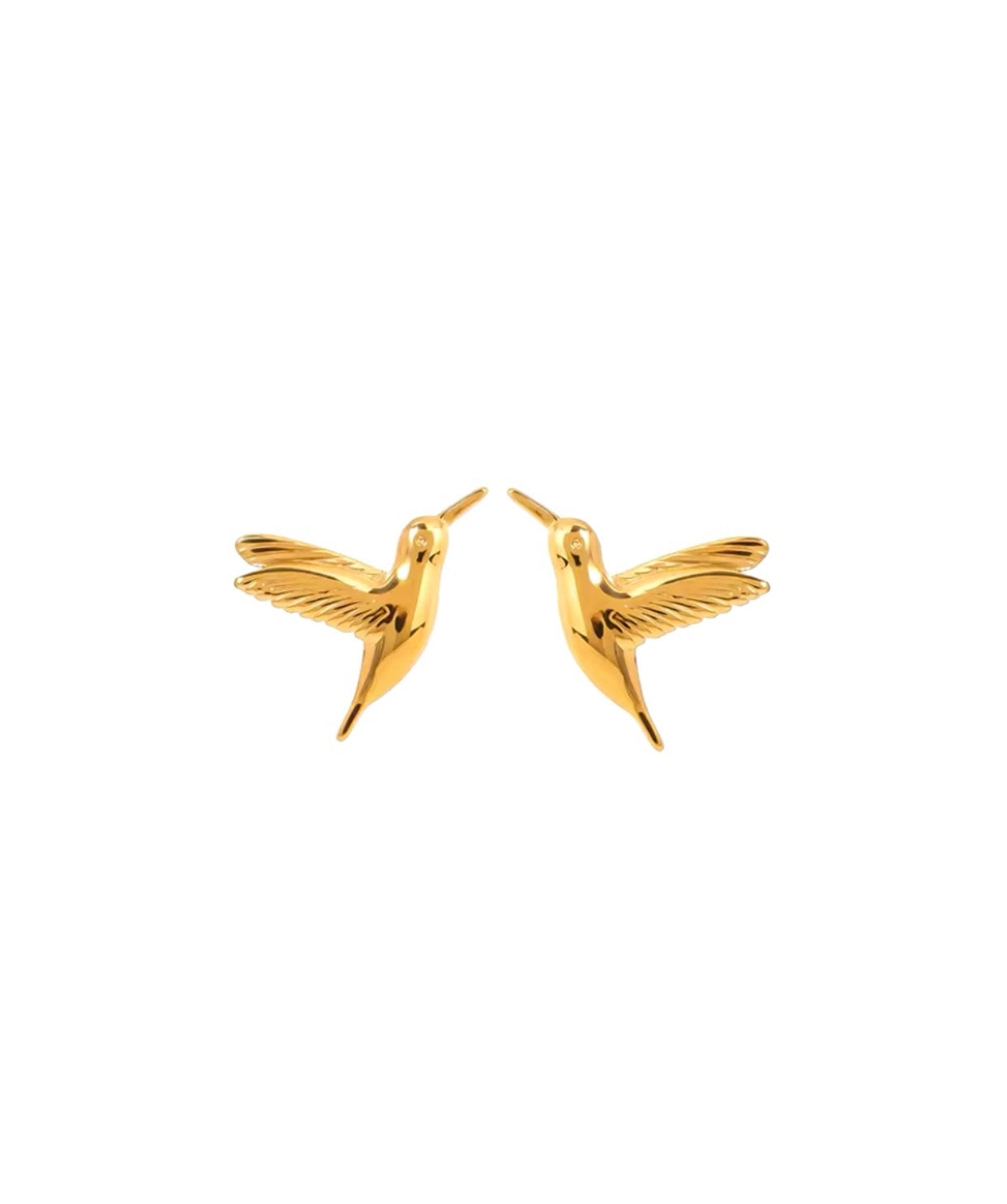 Pendientes Colibrí, elegantes, atemporales. Acero con baño de oro de 18K.